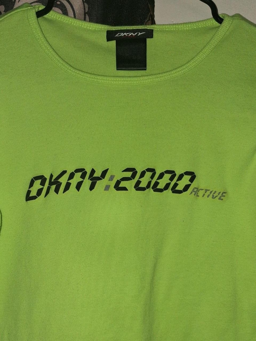 DKNY Neon Lime Green Active Crop Top with Digital Logo